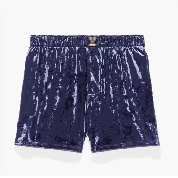 Savage X Fenty Navy Blue Whiskey Room Velvet Smoking Jacket & Boxers Pajamas Set - Picture 9 of 13